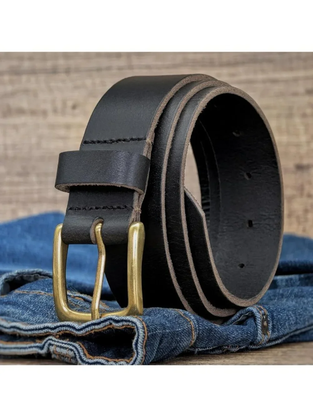 34mm Full Grain Leather Belt with Brass Buckle - Made in England, Stylish